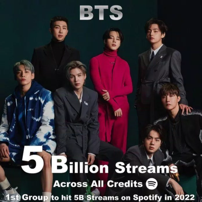 BTS trở thành nhóm nhạc đầu tiên vượt 5 tỷ lượt stream trên Spotify vào năm 2022 (Ảnh: Internet)