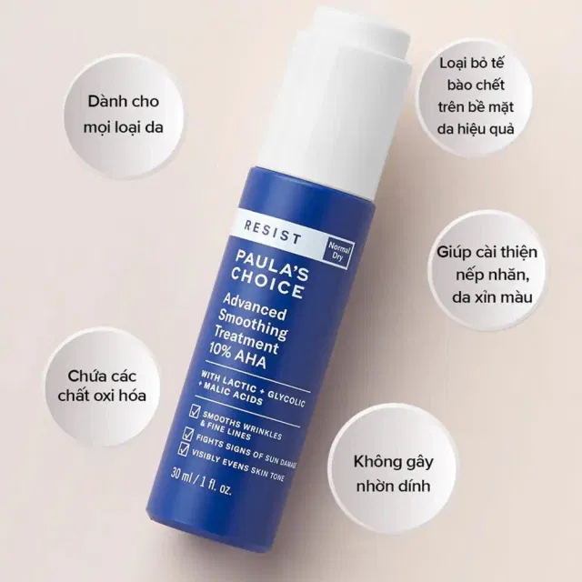 Review Tinh Chất Paulas Choice Resist Advanced Smoothing Treatment 10 AHA làm trắng và đều màu da AHA AHA 5 aha bha AHA Glycolic Acid AHA Paula s Chocie bha 2 salicylic acid Camellia Sinensis Leaf Extract (chiết xuất trà xanh) Ceramide chiết xuất cam thảo dưỡng ẩm sáng da dưỡng sáng da dưỡng trắng mờ thâm dưỡng trắng và làm sáng da giảm mờ thâm mụn làm mờ nếp nhăn Làm mờ thâm nám mờ thâm sáng da Paula s Choice Resist Advanced Smoothing Treatment 10 AHA Peptides phục hồi và trẻ hoá làn da Review Tinh Chất Paula s Choice Resist Advanced Smoothing Treatment 10 AHA tẩy da chết hóa học