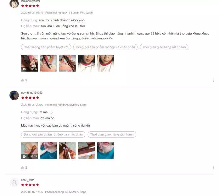Đánh giá của khách hàng về BBIA Last Velvet Lip Tint - Asia Edition Version 2 trên Shopee (Ảnh: Internet). Đánh giá của khách hàng về BBIA Last Velvet Lip Tint - Asia Edition Version 2 trên Shopee (Ảnh: Internet).
