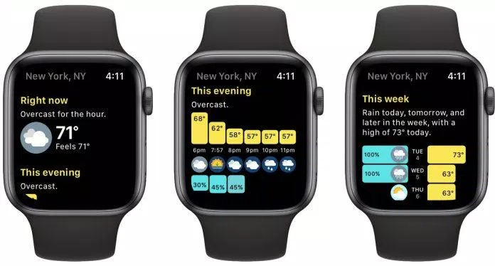 Ứng dụng theo dõi thời tiết Hello Weather trên đồng hồ thông minh Apple Watch (Ảnh: Internet).