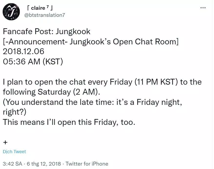 Jungkook từng dành thời gian để trò chuyện với fan trên Fancafe (Ảnh: Internet)