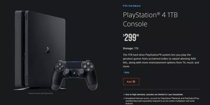 Máy PS4 được công bố giá 299 USD trên trang web của Sony (Ảnh: Internet).