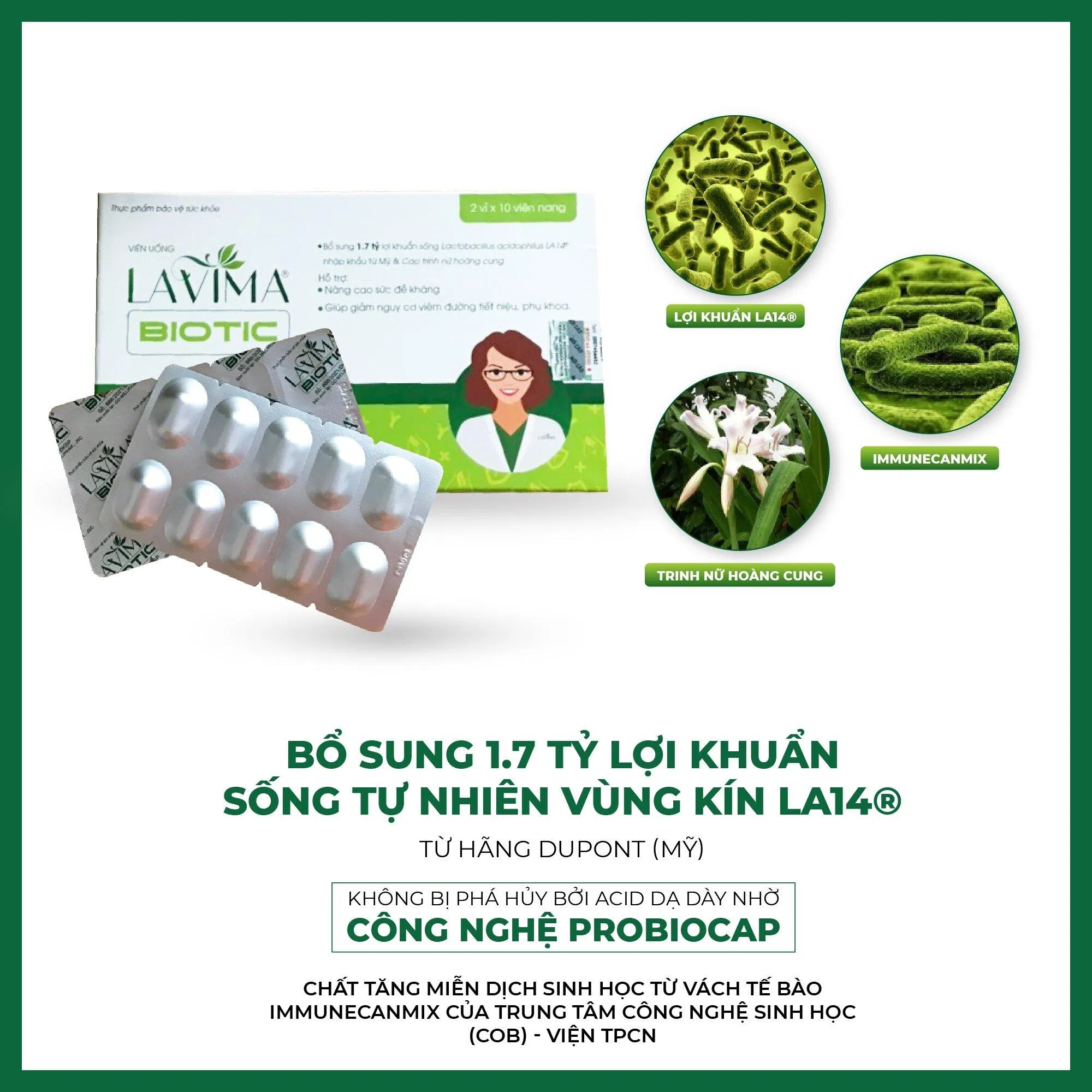 Nhờ bảng thành phần “vàng” từ thiên nhiên, Lavima Biotic phát huy tối đa công dụng kháng viêm, diệt khuẩn.