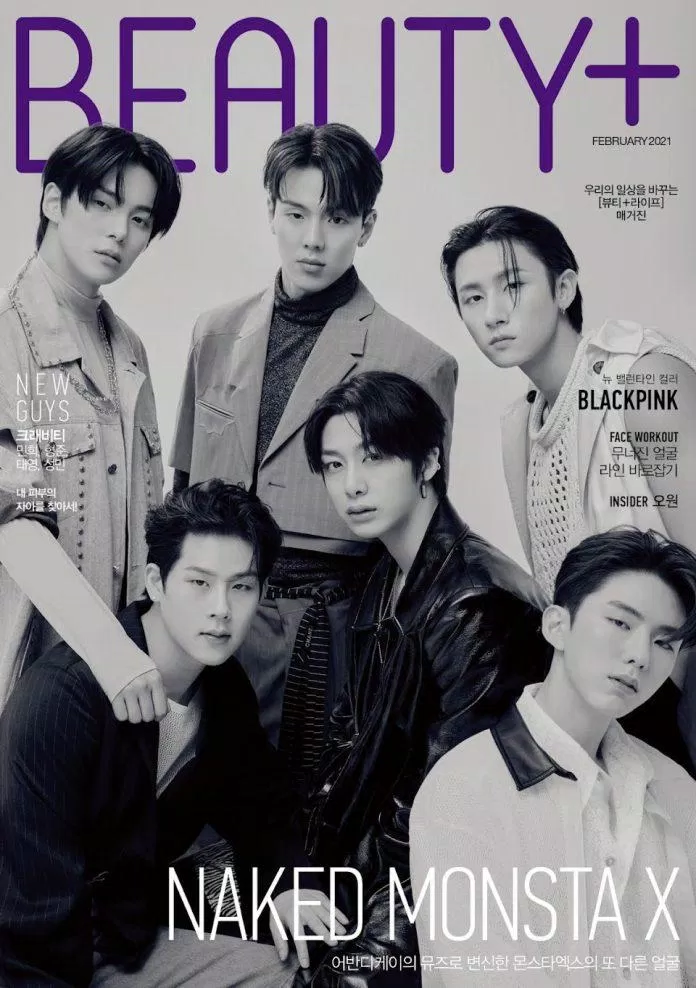 Monsta X trên bìa tạp chí Beauty + với những sản phẩm Urban Decay. (Nguồn: Internet).