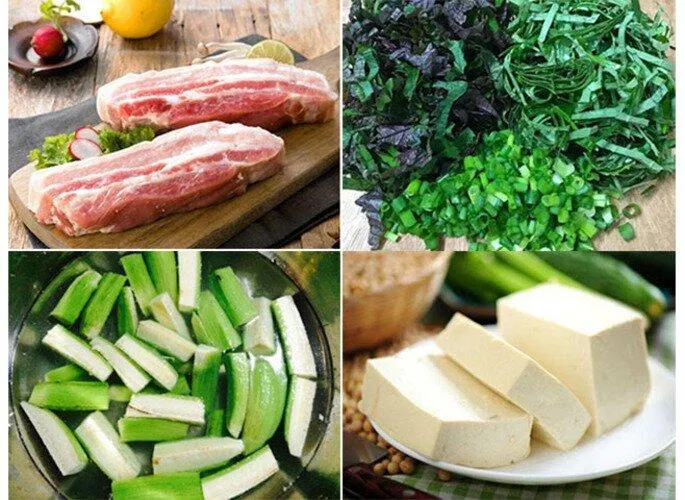 Nguyên liệu làm món ba chỉ om chuối đậu