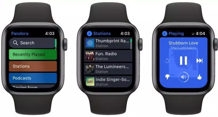 Ứng dụng nghe nhạc Pandora trên đồng hồ thông minh Apple Watch (Ảnh: Internet).