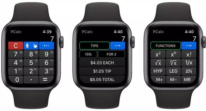 Ứng dụng tính toán PCalc trên đồng hồ thông minh Apple Watch (Ảnh: Internet).