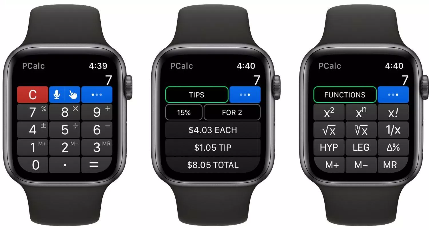 Ứng dụng tính toán PCalc trên đồng hồ thông minh Apple Watch (Ảnh: Internet).