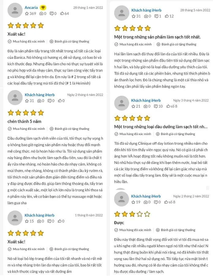 Một vài nhận xét của khách hàng trên iHerb (ảnh: BlogAnChoi)