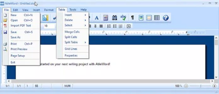 Giao diện phần mềm soạn văn bản AbleWord (Ảnh: Internet)
