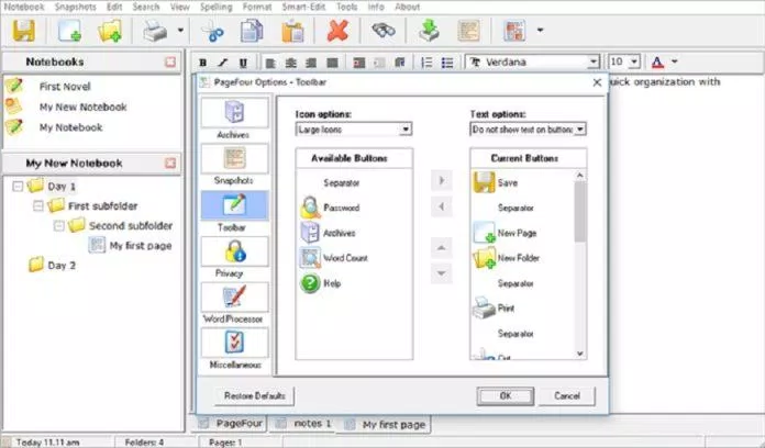 Giao diện phần mềm soạn văn bản Page Four (Ảnh: Internet) Giao diện phần mềm soạn văn bản Page Four (Ảnh: Internet)