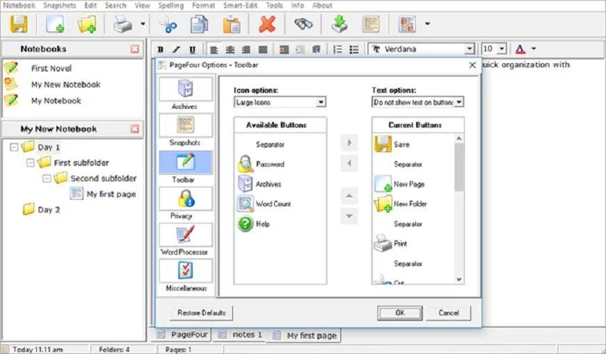 Giao diện phần mềm soạn văn bản Page Four (Ảnh: Internet) Giao diện phần mềm soạn văn bản Page Four (Ảnh: Internet)