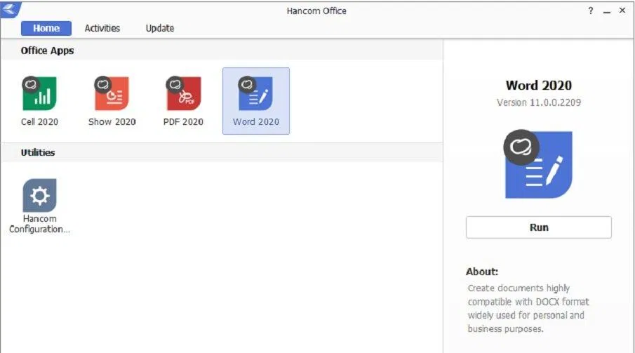 Giao diện phần mềm soạn văn bản Hancom Office 2020 (Ảnh: Internet) Giao diện phần mềm soạn văn bản Hancom Office 2020 (Ảnh: Internet)