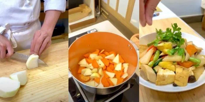 Sơ chế và chế biến món rau củ kho chay (Nguồn: Youtube)