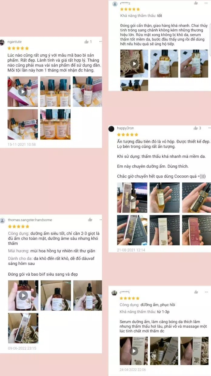 Đánh giá khách hàng sau khi sử dụng tinh chất hoa hồng Cocoon Rose Serum (nguồn: BlogAnChoi)
