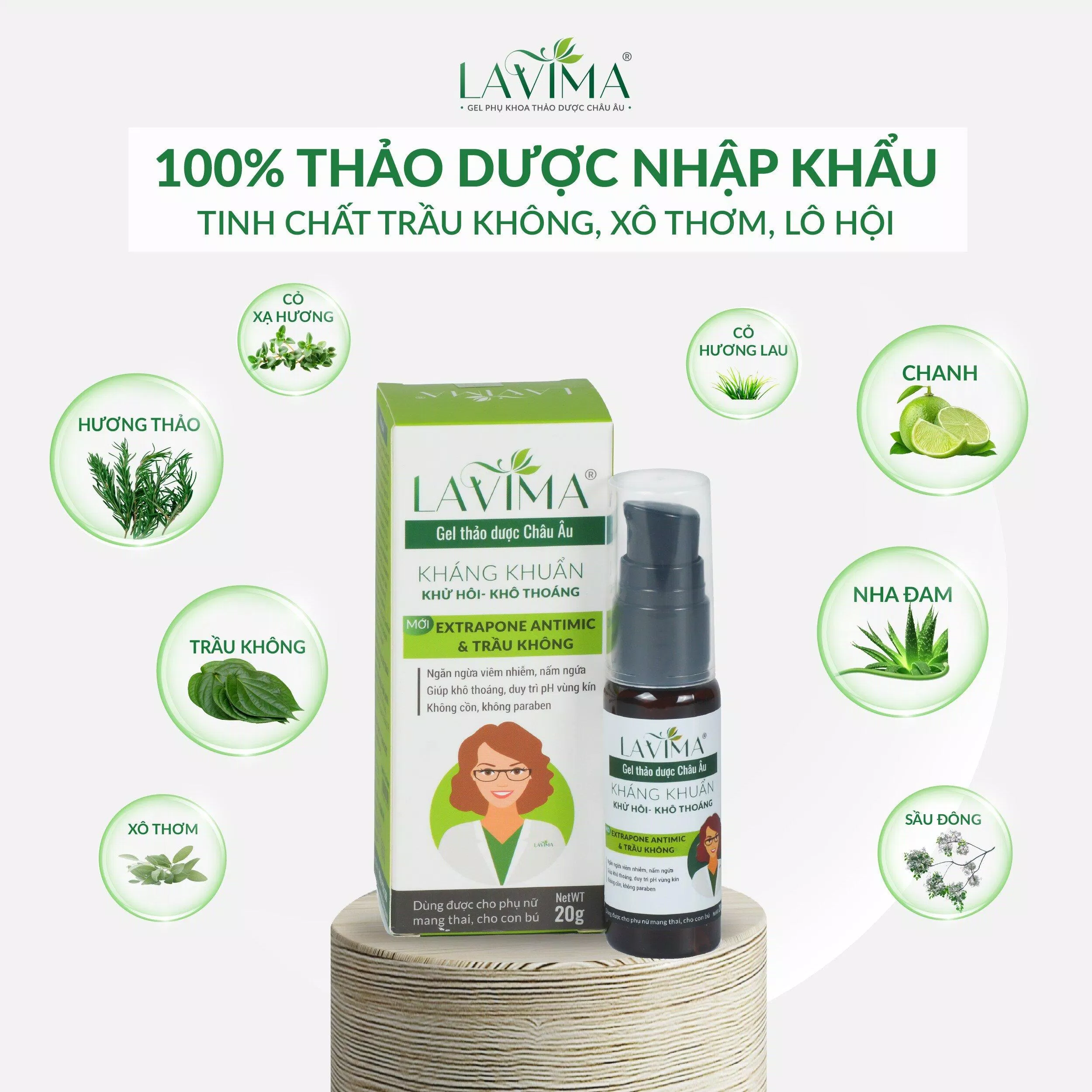 Bảng thành phần 100% chuẩn hóa Châu u của gel phụ khoa Lavima.