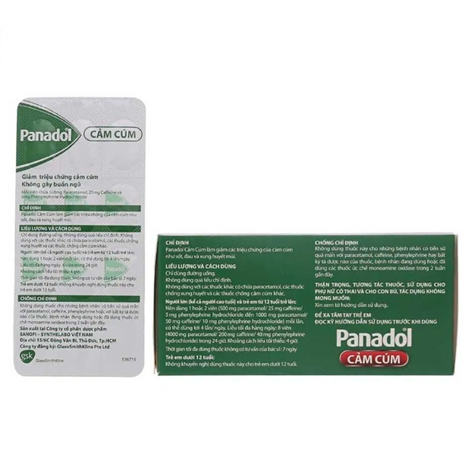 Thành phần của Panadol cảm cúm (Nguồn: Internet). Thành phần của Panadol cảm cúm (Nguồn: Internet).