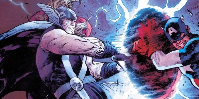 Chiếc khiên làm từ Vibranium của Cap có thể chặn lại toàn bộ sát thương từ búa Mjolnir của Thor (Nguồn: Internet)