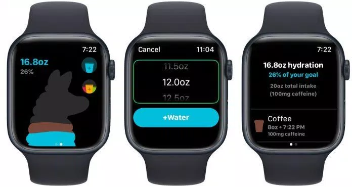 Ứng dụng theo dõi uống nước Waterllama trên đồng hồ thông minh Apple Watch (Ảnh: Internet).