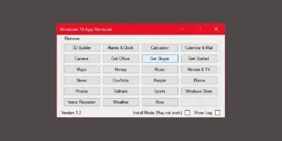 Xóa các phần mềm không cần thiết bằng Windows 10 Default App Remover 1.2 (Nguồn: Internet) Xóa các phần mềm không cần thiết bằng Windows 10 Default App Remover 1.2 (Nguồn: Internet)