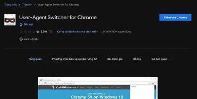 Tiện ích mở rộng User-Agent Switcher cho Chrome (Nguồn: Internet) Tiện ích mở rộng User-Agent Switcher cho Chrome (Nguồn: Internet)