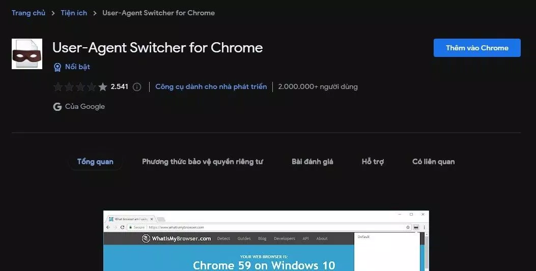 Tiện ích mở rộng User-Agent Switcher cho Chrome (Nguồn: Internet)