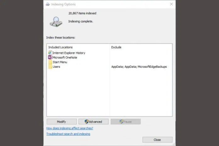 Tính năng lập chỉ mục trong Windows 10 (Nguồn: Internet) Tính năng lập chỉ mục trong Windows 10 (Nguồn: Internet)