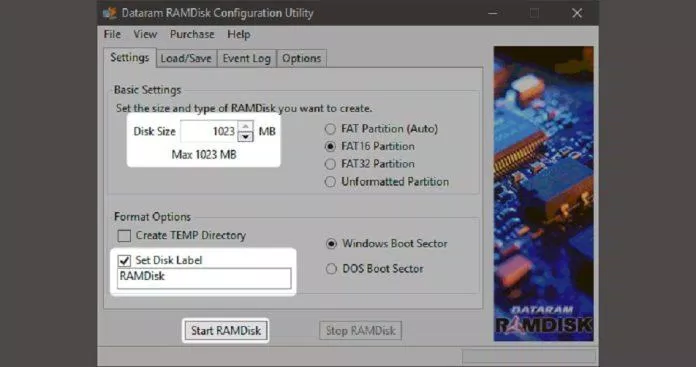 Tạo ổ đĩa RAM với phần mềm RAMDisk (Nguồn: Internet)