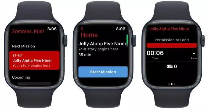 Ứng dụng hỗ trợ tập thể dục Zombies, Run! trên đồng hồ thông minh Apple Watch (Ảnh: Internet).