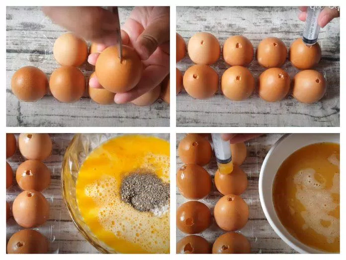 Ướp trứng và bơm trứng vào từng cái