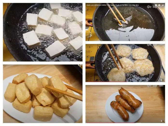 Chiên đậu hũ, lạp xưởng, chả cốm