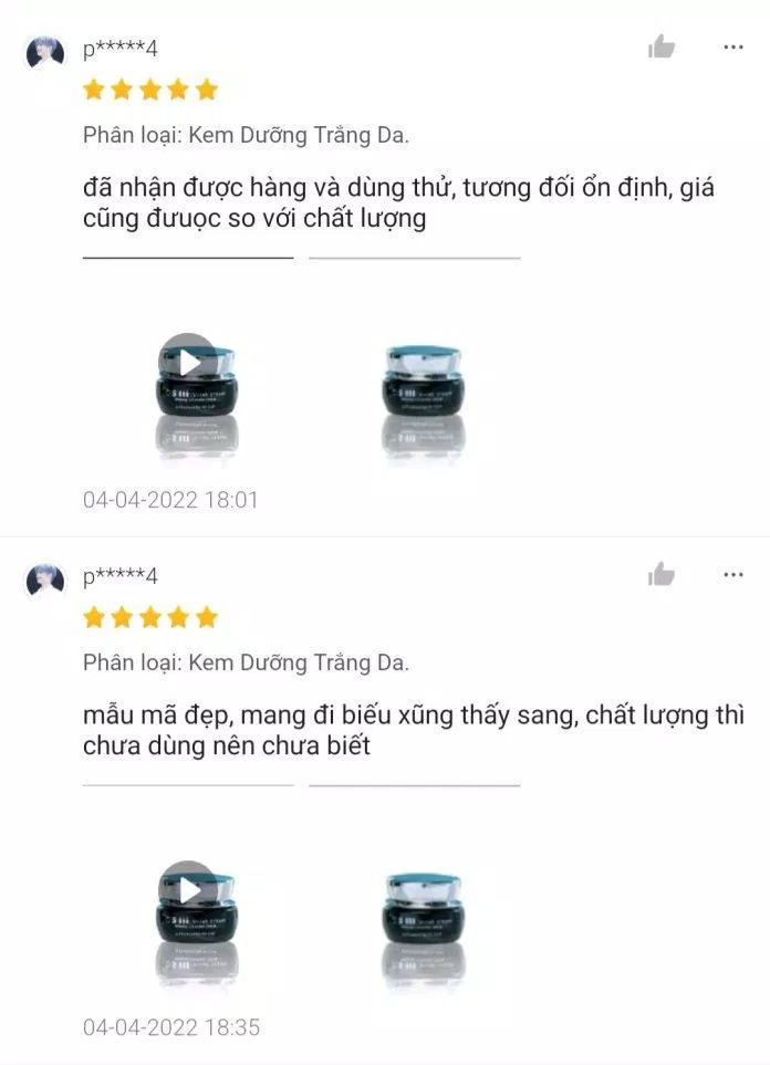 đánh giá của khách hàng trên Shopee về hiệu quả kem dưỡng trắng da ban ngày Dr Cell GSIII Velet Cream (Ảnh: Shopee)