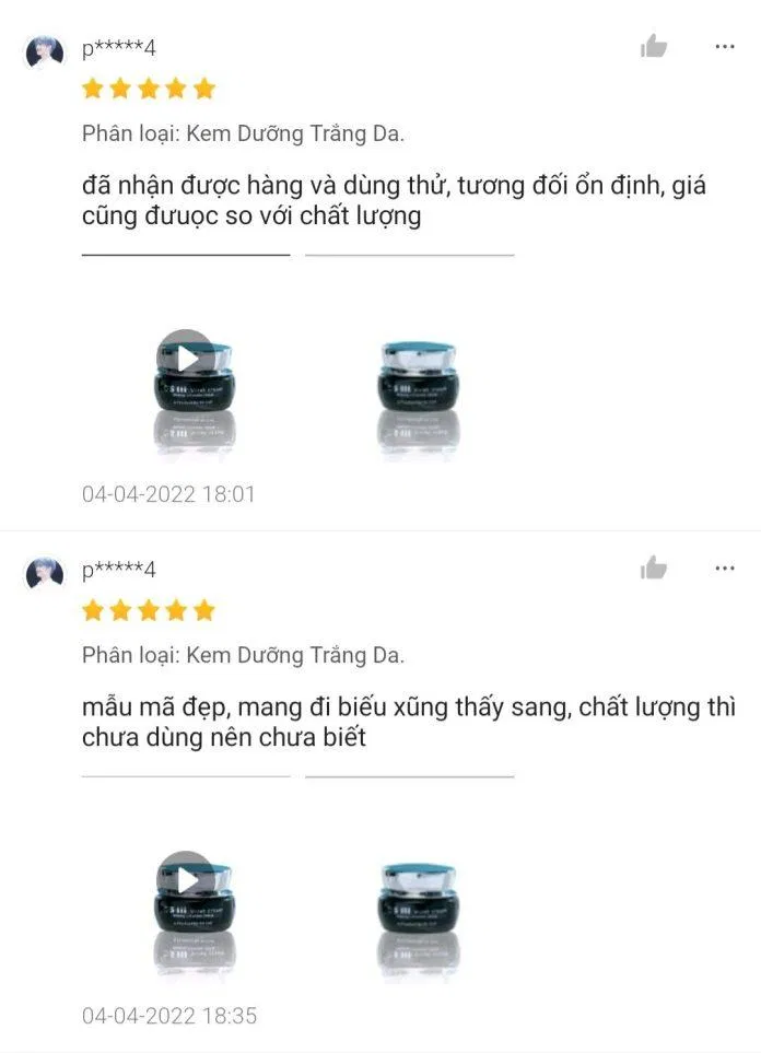 đánh giá của khách hàng trên Shopee về hiệu quả kem dưỡng trắng da ban ngày Dr Cell GSIII Velet Cream (Ảnh: Shopee)