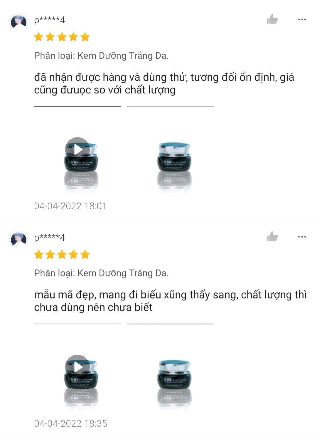 đánh giá của khách hàng trên Shopee về hiệu quả kem dưỡng trắng da ban ngày Dr Cell GSIII Velet Cream (Ảnh: Shopee)