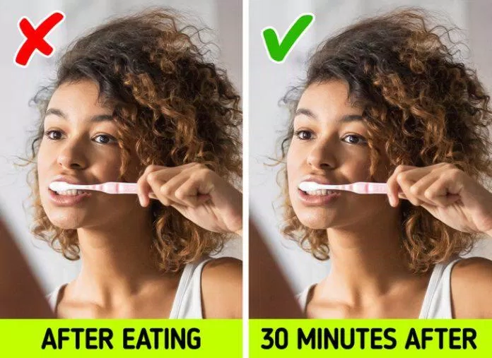 Đánh răng ngay sau khi ăn rất hại cho men răng (Ảnh: Internet)