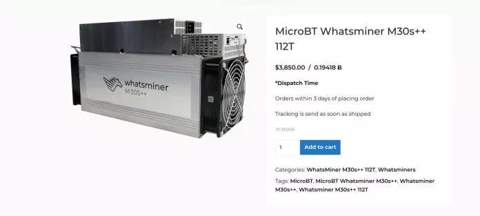 Máy WhatsMiner M30S++ có hiệu suất mạnh (Ảnh: Internet)