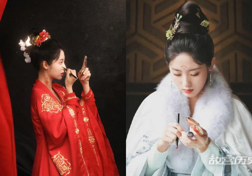 Hình Phi tự trang điểm tại phim trường. Ảnh: Internet