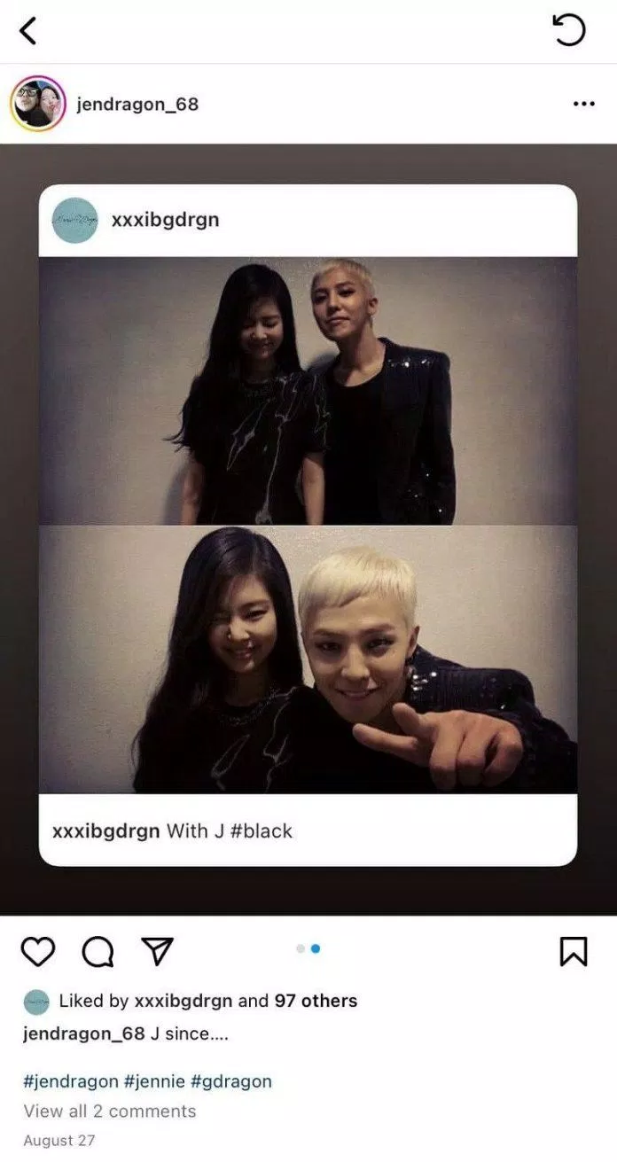 G-Dragon lại "like" ảnh anh và Jennie.  (Ảnh: Internet)