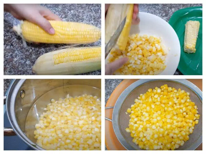 Luộc và tách bắp