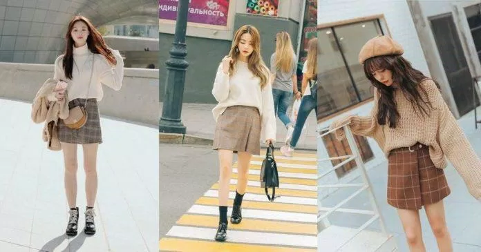 Áo len phối chân váy ngắn theo phong cách Hàn Quốc