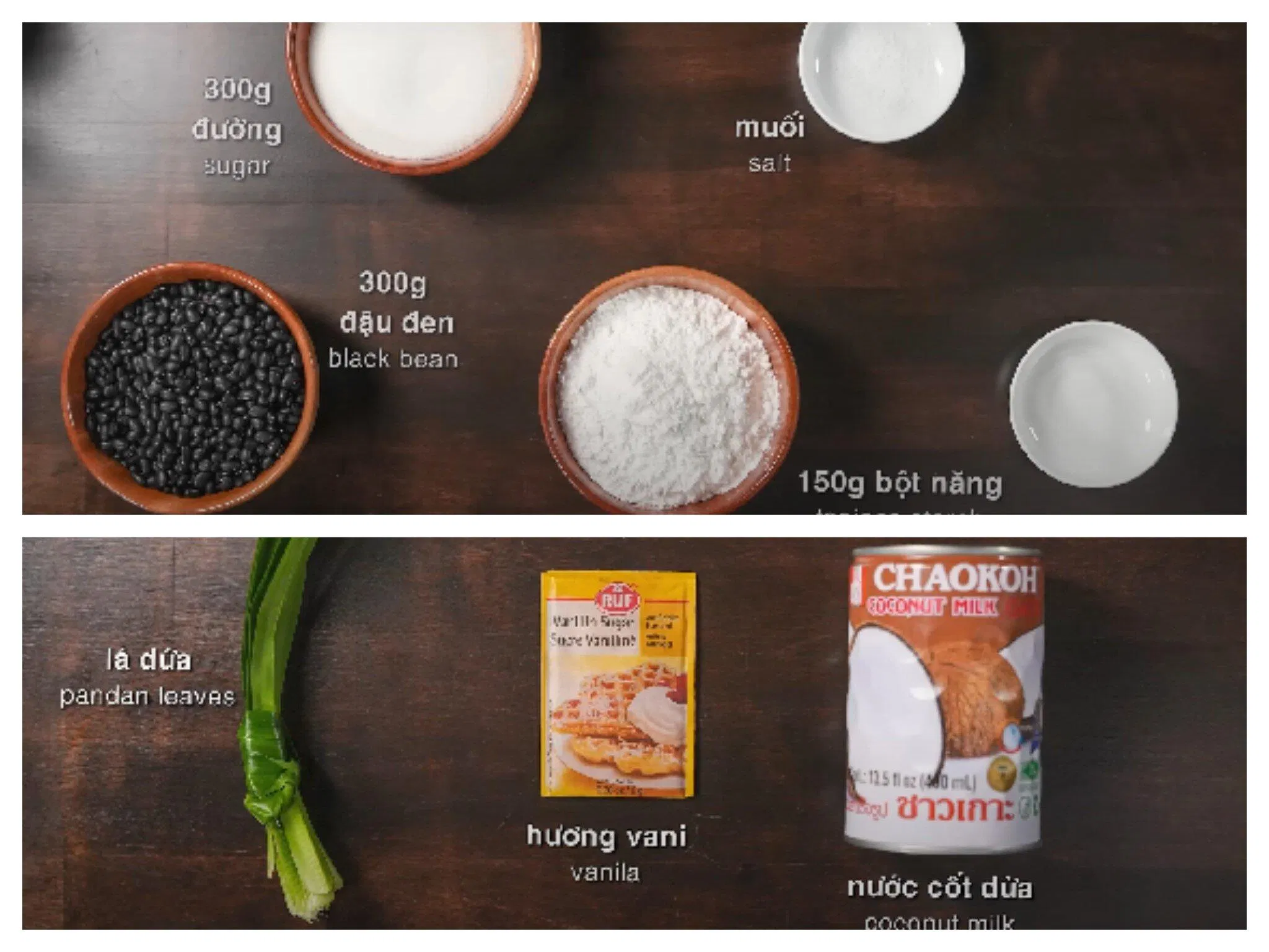 Nguyên liệu nấu chè đậu đen.