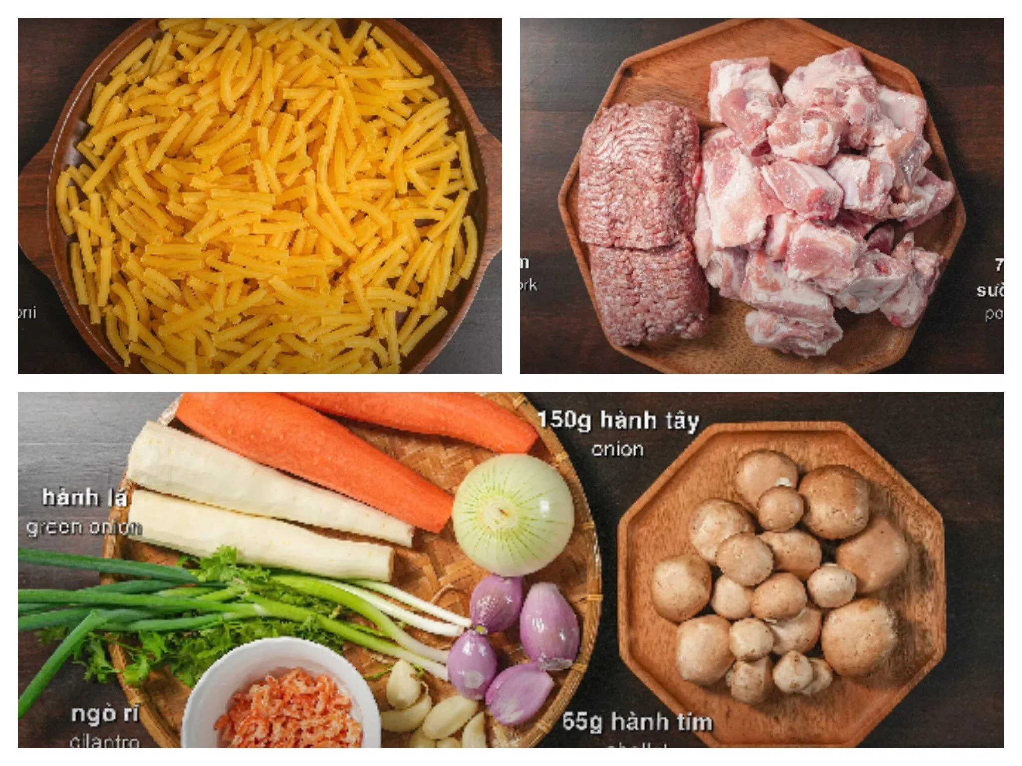 Nguyên liệu nấu nui thịt bằm