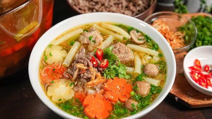 Thành phẩm nui thịt bằm.