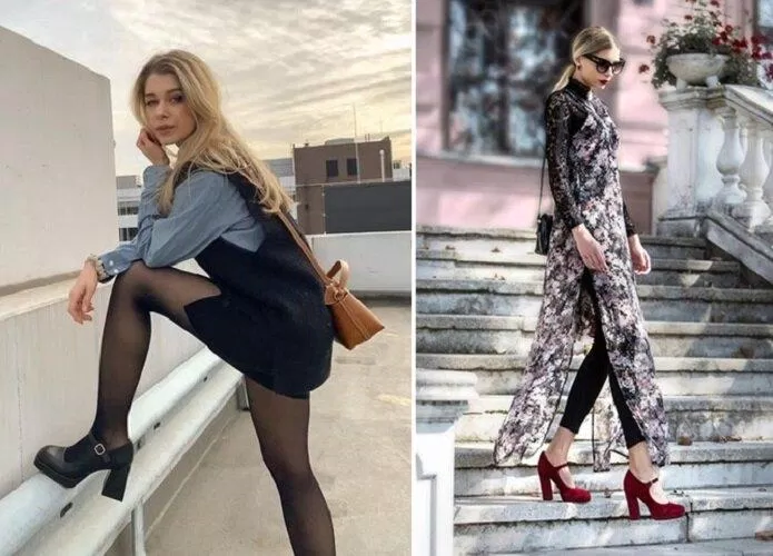 Phối giày Mary Jane với quần tất và legging