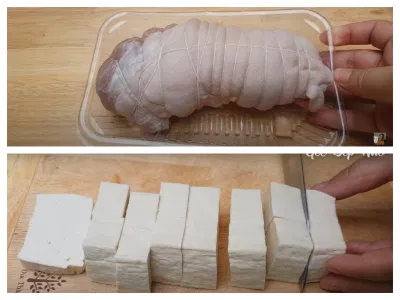 Sơ chế nguyên liệu làm bún đậu mắm tôm.