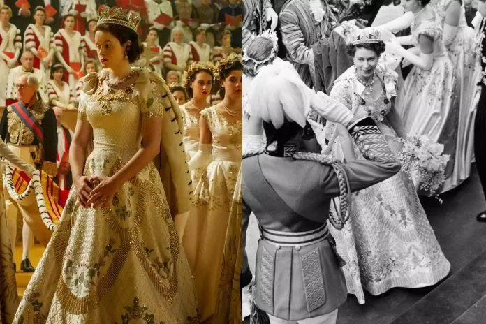 Chiếc váy trong lễ đăng quang năm 1953 của Nữ hoàng được coi là dấu vết cuối cùng của Đế quốc Anh. Nguồn: internet