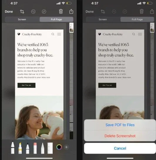 Cách chụp ảnh màn hình toàn trang trên iPhone (Ảnh: Internet) Cách chụp ảnh màn hình toàn trang trên iPhone (Ảnh: Internet)