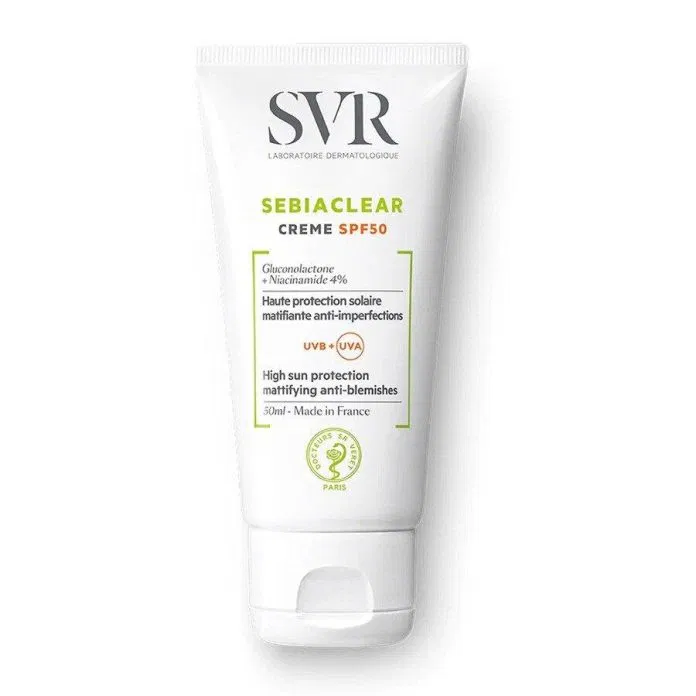 SVR Sebiaclear Creme SPF50 là dòng kem chống nắng 100% hoá học (Ảnh: Internet)