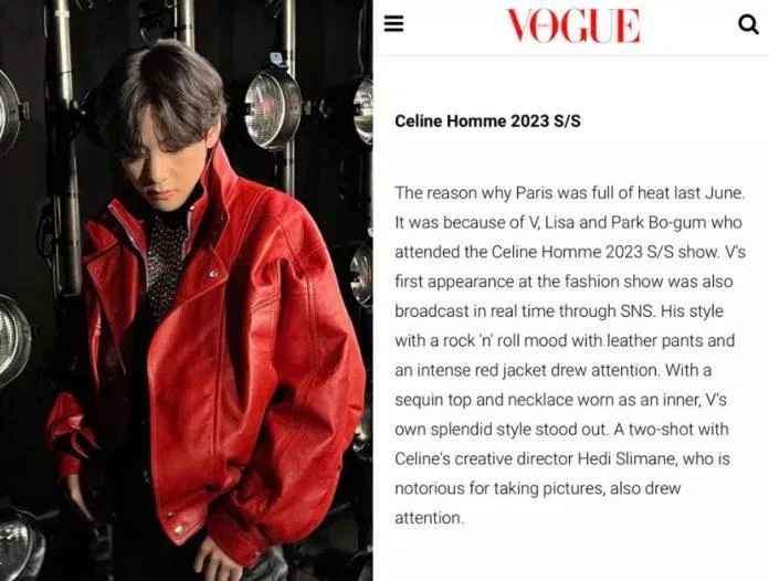 Vogue khen ngợi thời trang ở show diễn CELINE mới đây của V (Ảnh: Internet)