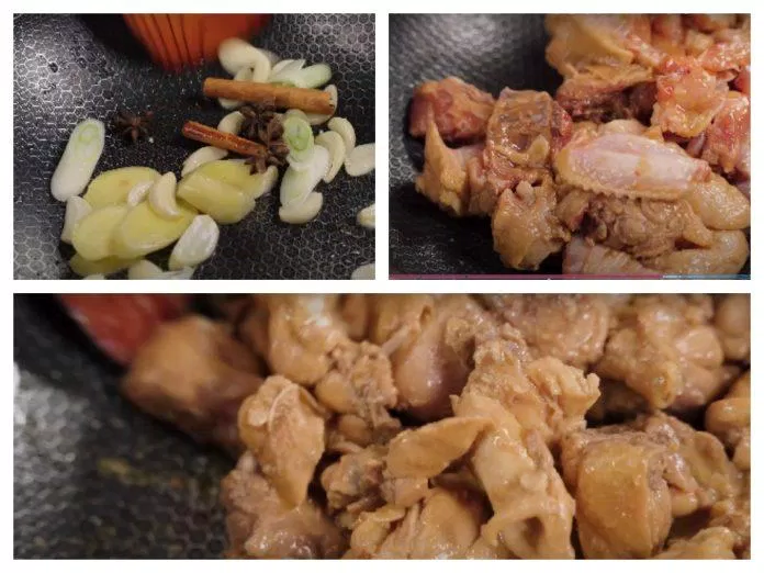 Xào sơ cho thịt gà săn lại